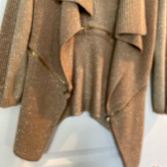 Kenneth Cole New York Sweaters - Kenneth Cole New York Open Front Cardigan Size L Gold Metallic Waterfall Shimmer